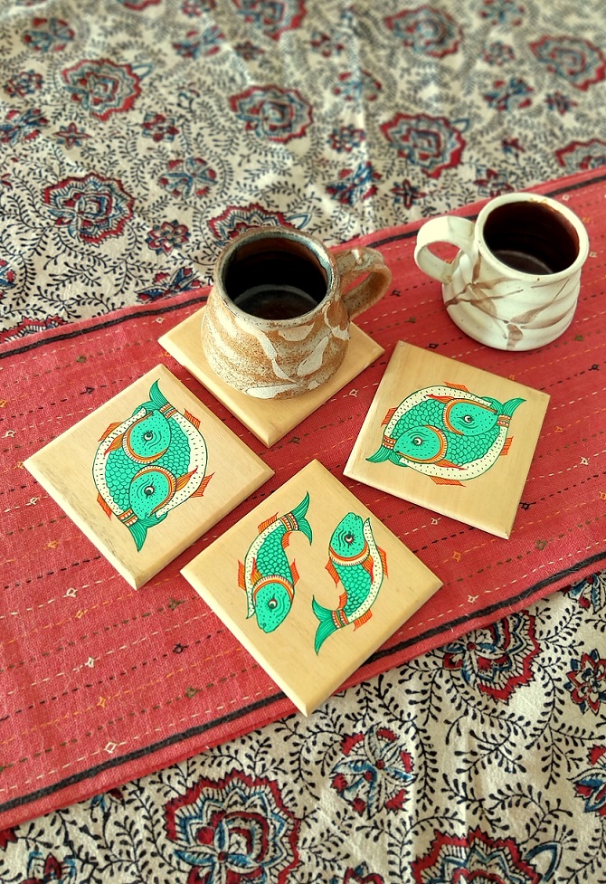 Pattachitra Matsya Wood Coasters